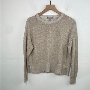 J. Crew Tan Crew Neck Sweater with Ribbed Detailing size Medium linen blend